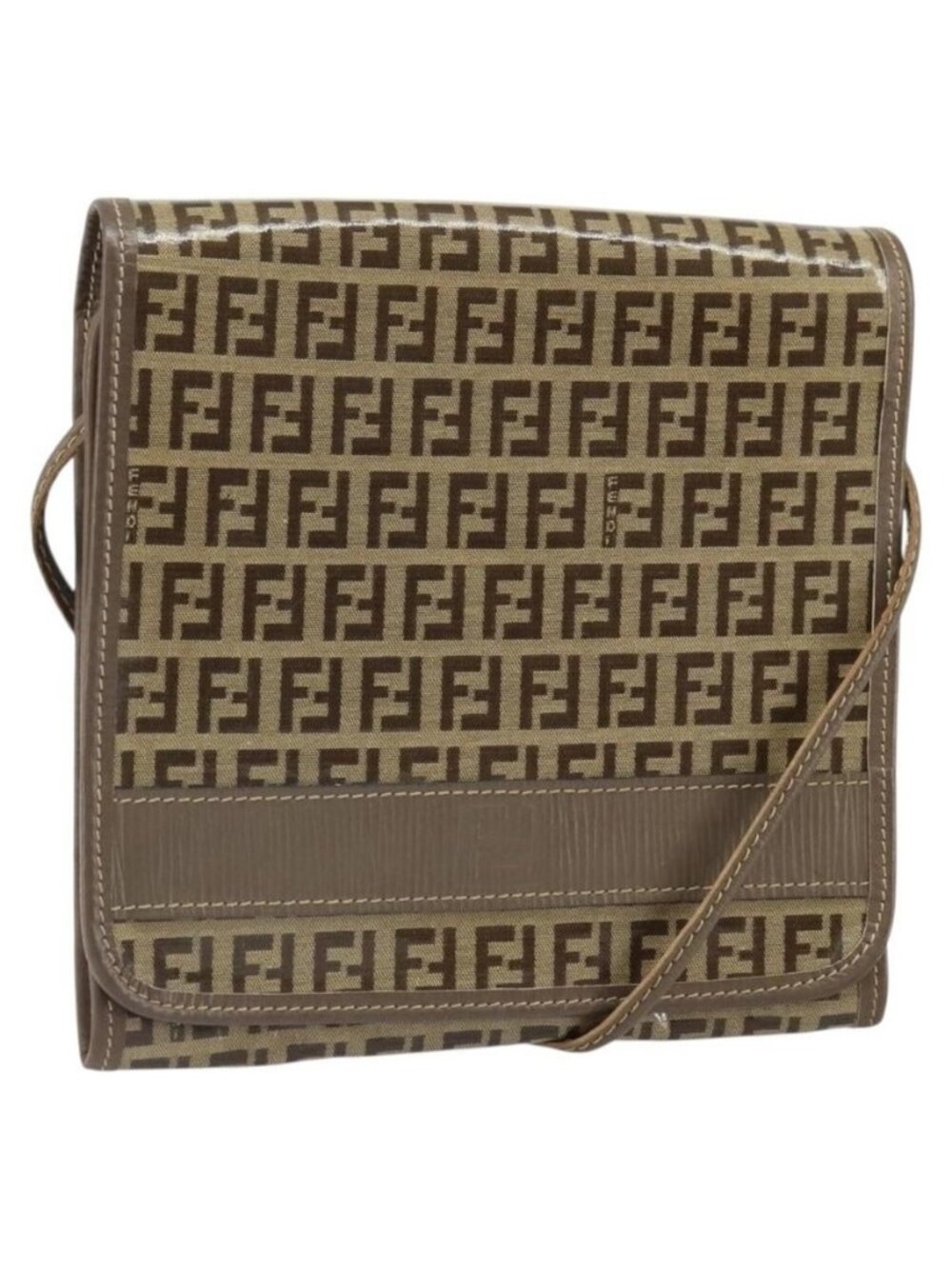 Authentic FENDI Zucchino Canvas Shoulder Bag Beige